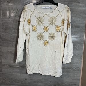 Maggie Lawrence Beaded Star Knit Sweater Size Large Vintage